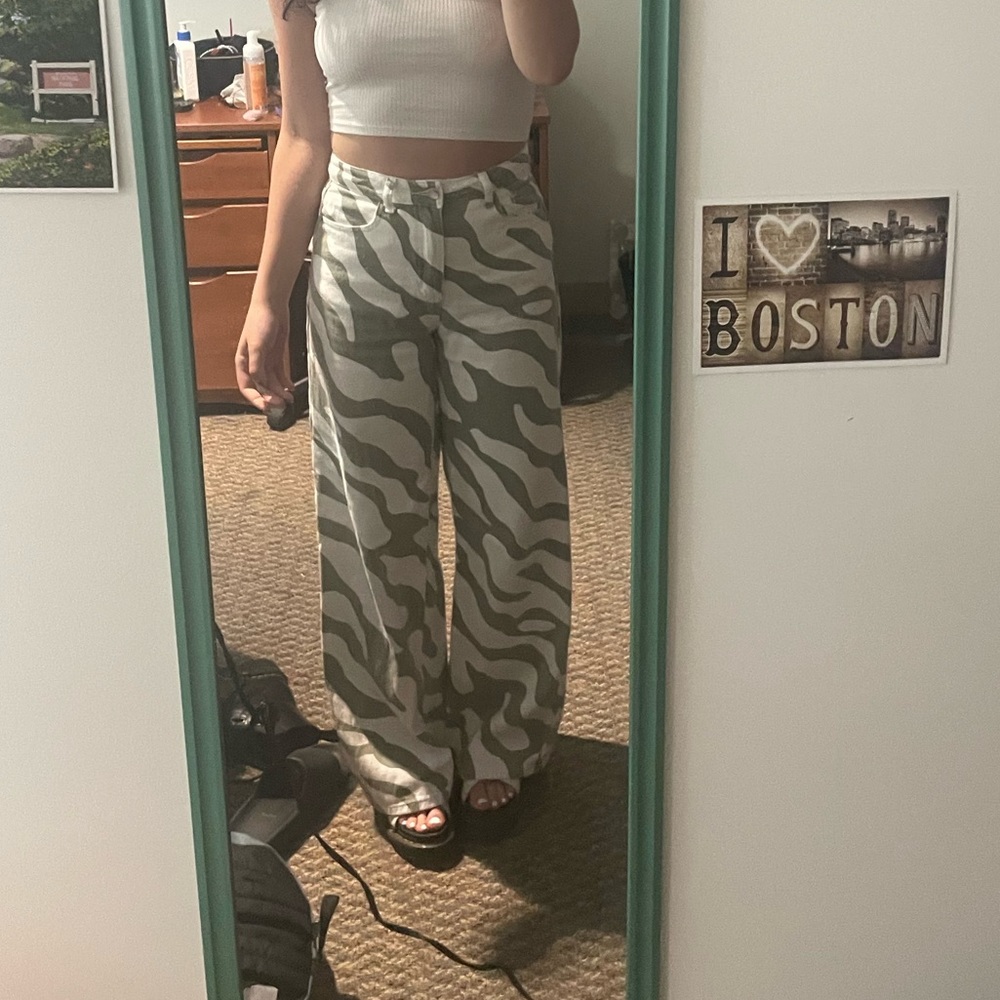 zebra high rise wide leg denim green white